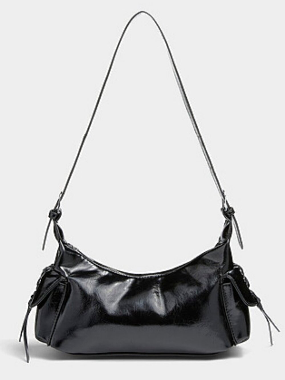 Simons - Lace Ribbon Side Pocket Shoulder Bag - Black